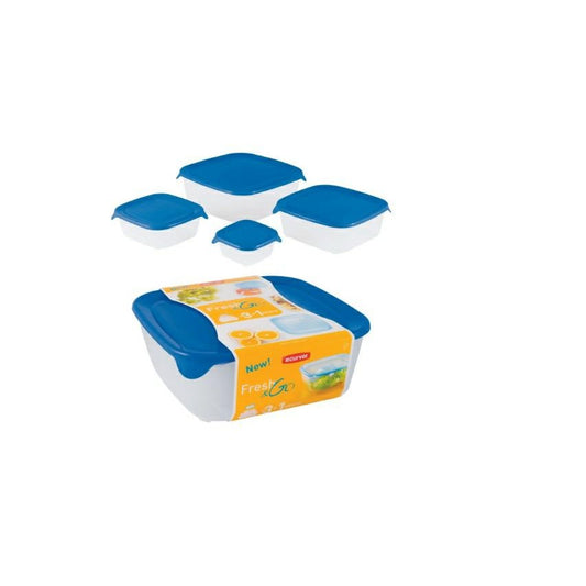 Curver 2045389 Fresh & Go Box Frescura Cuadrado Plástico Transparente/Azul Conjunto de 4