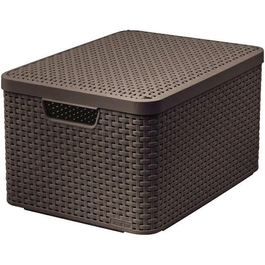 CURVER 205861 - Cesta con Tapa con Efecto Mimbre (tamaño Grande, Polipropileno)