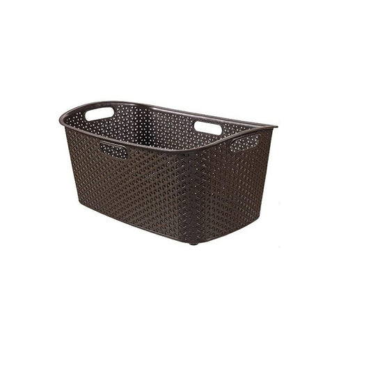 Curver 223390 Efecto Mimbre My Style – Cesto Rectangular Angular plástico Chocolate 60 x 39 x 28 cm 50 L