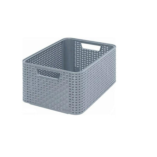 Curver Caja de almacenaje Style M 38,6 x 28,7 x 17 cm, plástico, aspecto de ratán, con asas, color gris claro