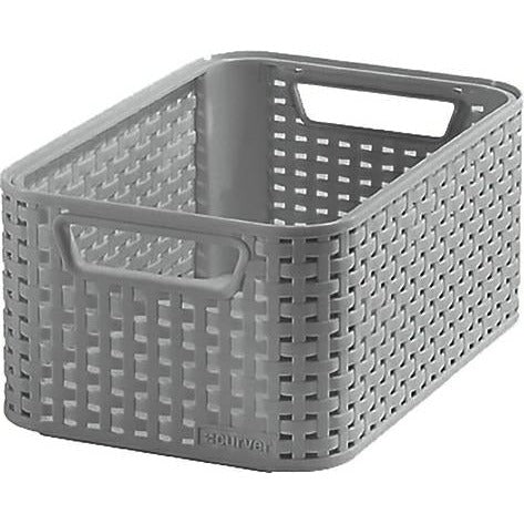 CURVER Caja de almacenaje Style S 28,5 x 19,5 x 13 cm, plástico, aspecto de ratán, con asas, color gris claro