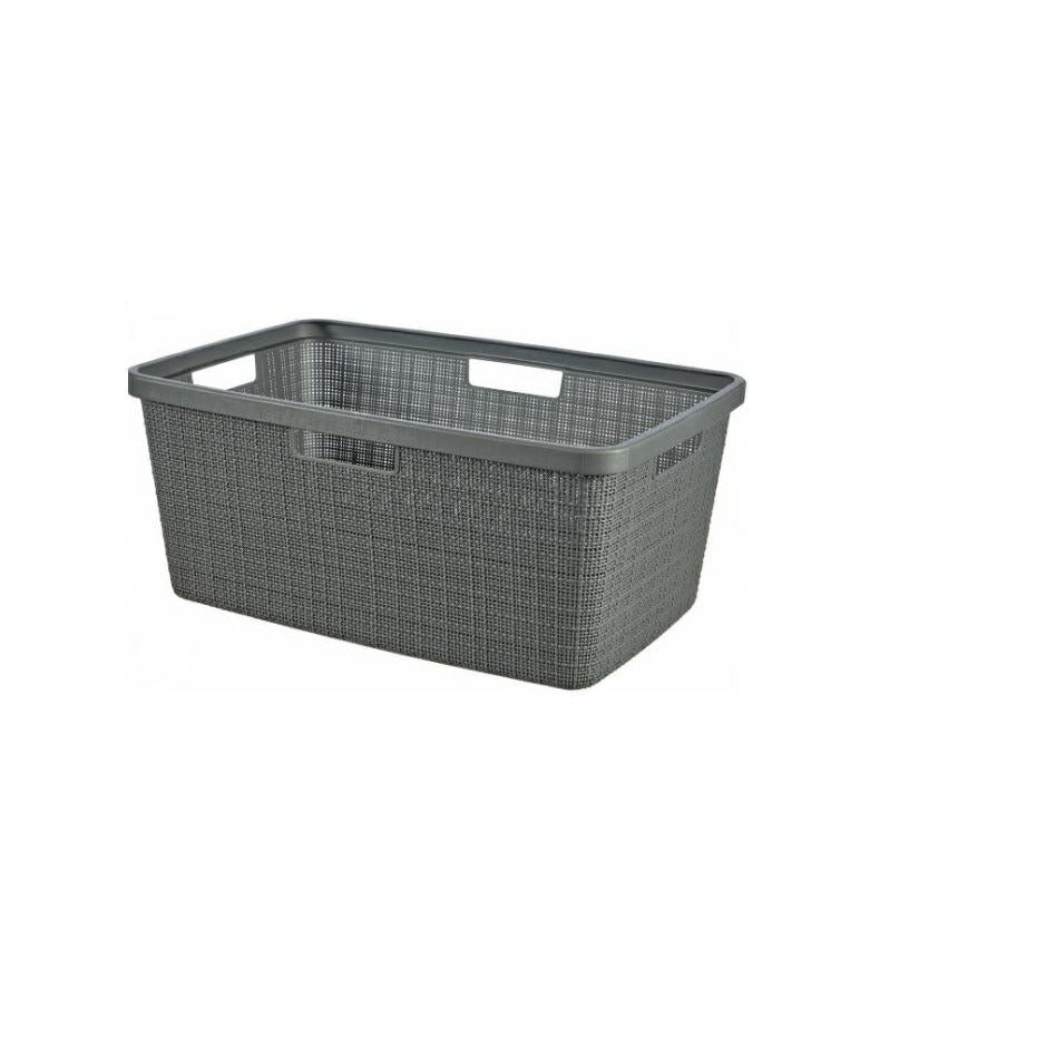Curver- Cesta para la colada 46L, 59x39xH26 cm, Acabado Yute, Gris Oscuro