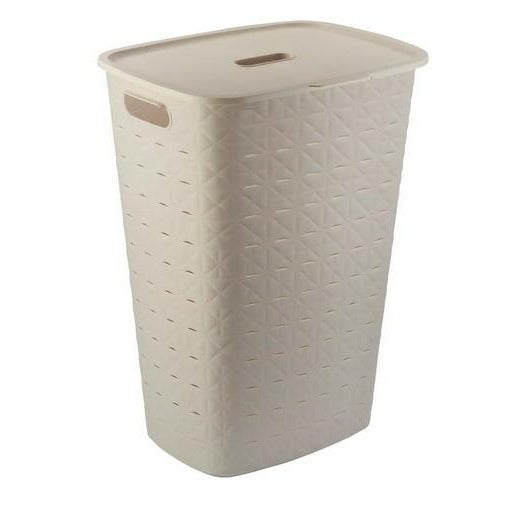 Curver - Cesta para lavandería Softex 56L, diseño elegante, ligero, apilable y práctico, 70% reciclado, 59 x 43 x 34 cm, color blanco roto