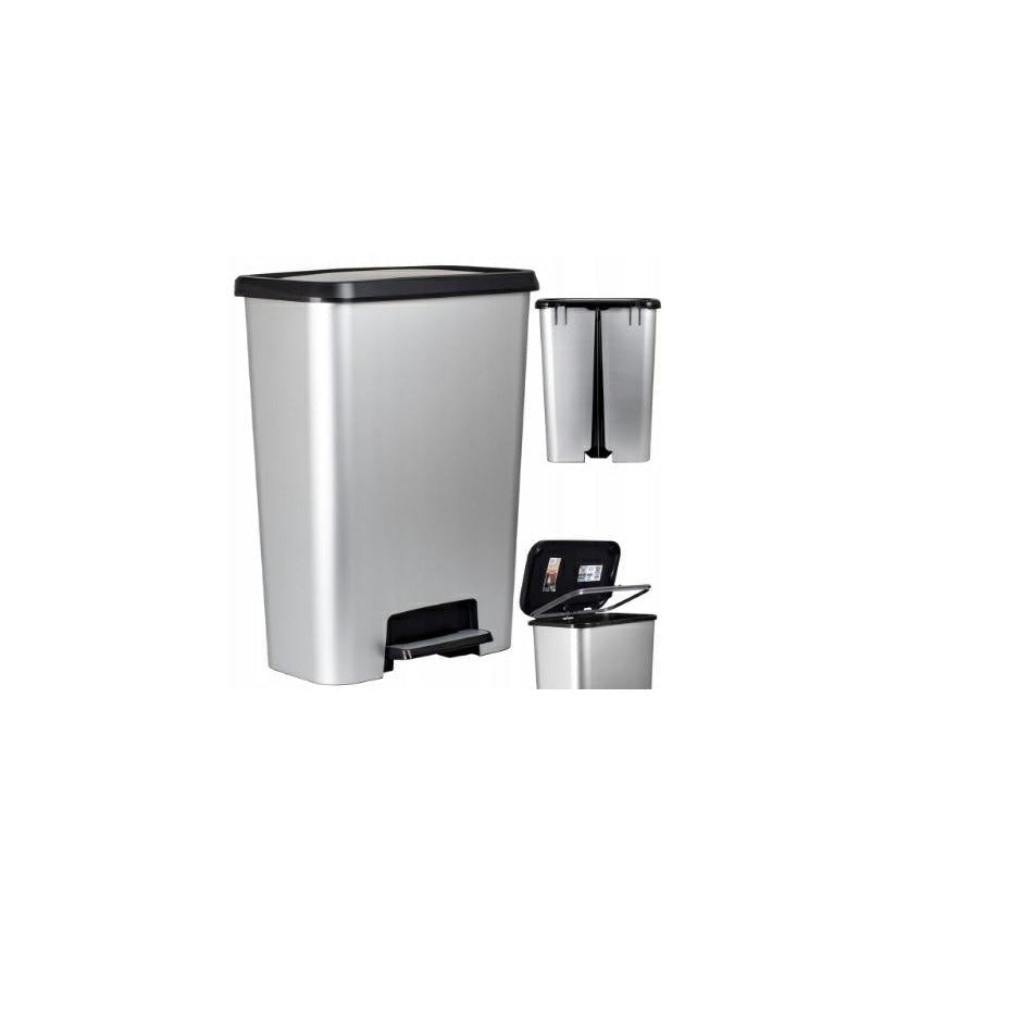 Curver Compatta Cubo de basura con pedal, 50 l de capacidad, color inox - Ferrotecnia