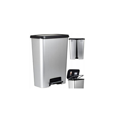 Curver Compatta Cubo de basura con pedal, 50 l de capacidad, color inox