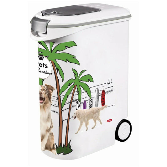 Curver - Contenedor de croquetas para perros (20 kg/54 L, gran almacenamiento hermético antiolores, para comida para perros, contenedor con ruedas, 28 x 49 x 61 cm)