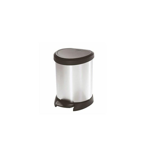 CURVER - Cubo de basura Deco con pedal 5 L, acabado color acero, tapa con cierre amortiguado