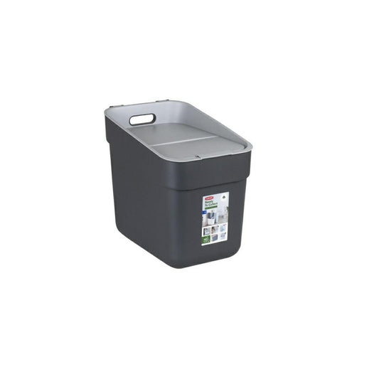 Curver - Cubo de basura y reciclaje Ready To Collect 20L, Con soporte para pared o puerta, Ideal para Cocina o cuarto de baño, 100% reciclado, Color gris