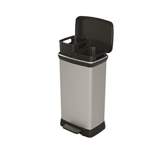 Curver Deco - Cubo de basura (23 L + 23 L, color plateado metálico
