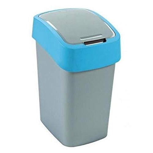 Curver Flip Bin - Cubo de basura con tapa basculante 10 L, plateado/azul