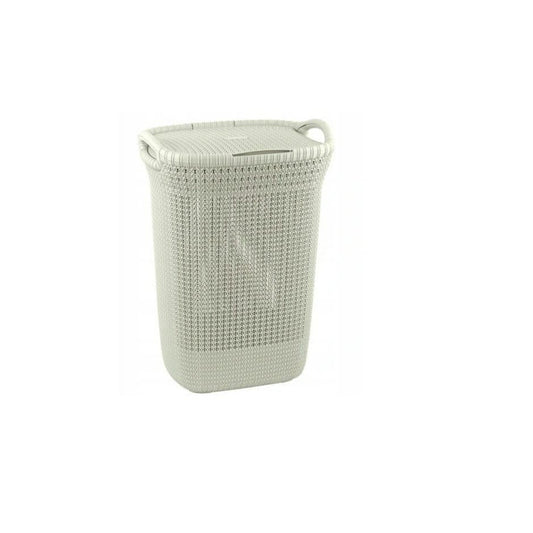 Curver Hamper- Baúl para la Colada 57L, Cesto de Ropa, 45x34xH61 cm, Acabado Knit, Blanco Oasis