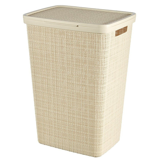 Curver Hamper- Baúl para la colada 58L, Cesto de ropa, 43x34xH58 cm, Acabado Jute, Blanco Roto