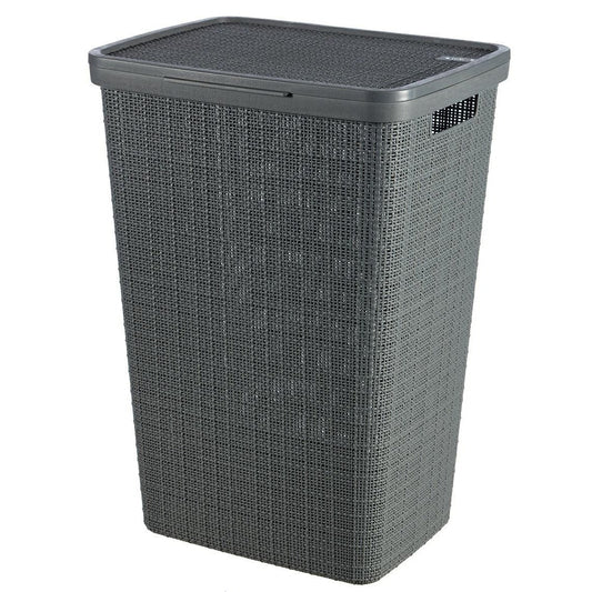 Curver Hamper- Baúl para la colada 58L, Cesto de ropa, 43x34xH58 cm, Acabado Jute, Gris Oscuro - Ferrotecnia