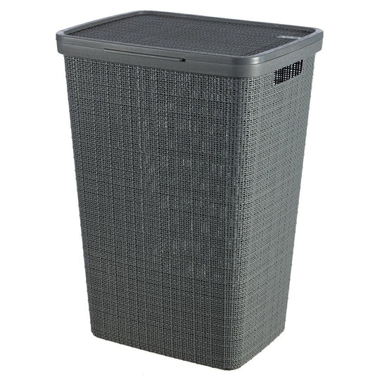 Curver Hamper- Baúl para la colada 58L, Cesto de ropa, 43x34xH58 cm, Acabado Jute, Gris Oscuro