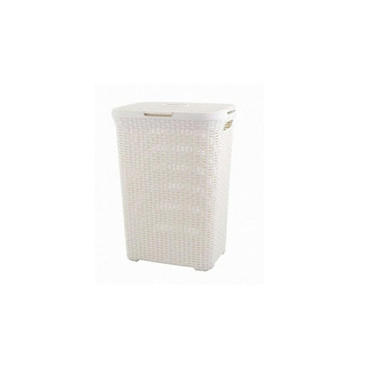 Curver Hamper Style- Baúl para la Colada con Tapa 60L, Cesto de Ropa, 45x34x62 cm, Blanco