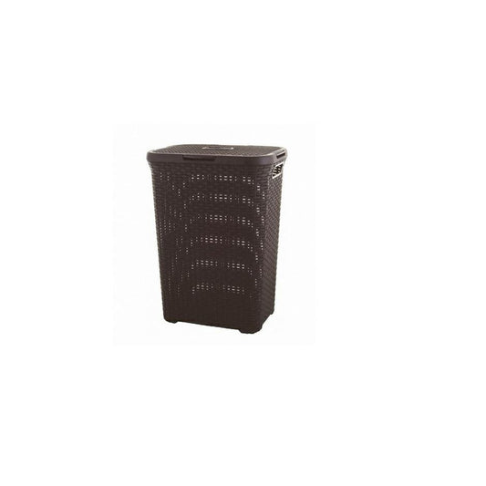 Curver Hamper Style- Baúl para la Colada con Tapa 60L, Cesto de Ropa, 45x34x62 cm, Marrón Oscuro