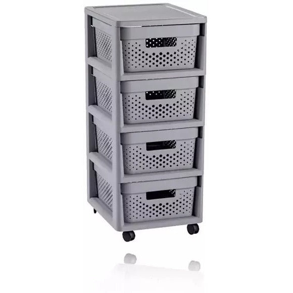 Curver Infinity - Estanteria con ruedas 4 x 11 L, cajas caladas, gris claro