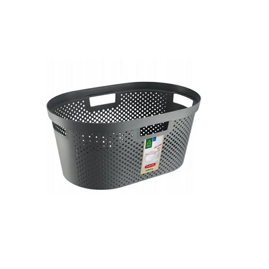 Curver Inifinity- Cesta de Colada 40L, Cesto de Ropa, 59x38x27 cm, 100% Material Reciclado, Gris Oscuro