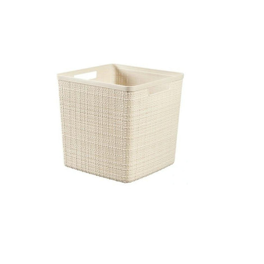 Curver Juliet- Cesta Rectangular Cubo 17L, Almacenaje, Ordenación; 100% plástico Reciclado, Acabado Yute, 28x28xH27 cm, Blanco