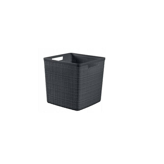 Curver Juliet- Cesta Rectangular Cubo 17L, Almacenaje, Ordenación; 100% plástico Reciclado, Acabado Yute, 28x28xH27 cm, Gris Oscuro - Ferrotecnia