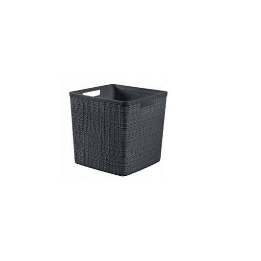 Curver Juliet- Cesta Rectangular Cubo 17L, Almacenaje, Ordenación; 100% plástico Reciclado, Acabado Yute, 28x28xH27 cm, Gris Oscuro