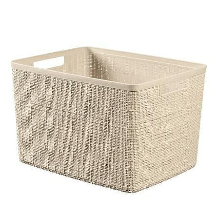 Curver Juliet- Cesta Rectangular Grande 20L, Almacenaje, Ordenación; 100% plástico Reciclado, Acabado Yute, 36x28xH23 cm, Blanco