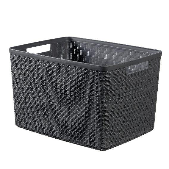 Curver Juliet- Cesta Rectangular Grande 20L, Almacenaje, Ordenación; 100% plástico Reciclado, Acabado Yute, 36x28xH23 cm, Gris Oscuro