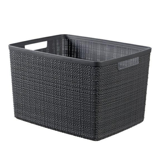 Curver Juliet- Cesta Rectangular Grande 20L, Almacenaje, Ordenación; 100% plástico Reciclado, Acabado Yute, 36x28xH23 cm, Gris Oscuro