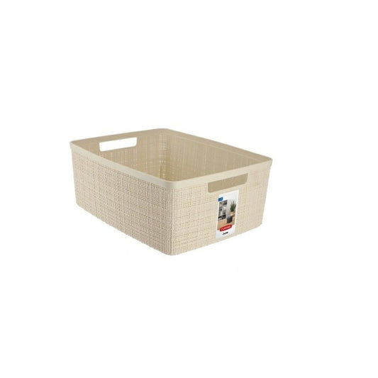 Curver Juliet- Cesta Rectangular Mediana 12L, Almacenaje, Ordenación; 100% plástico Reciclado, Acabado Yute, 28,2x36,2x14,5, Blanco