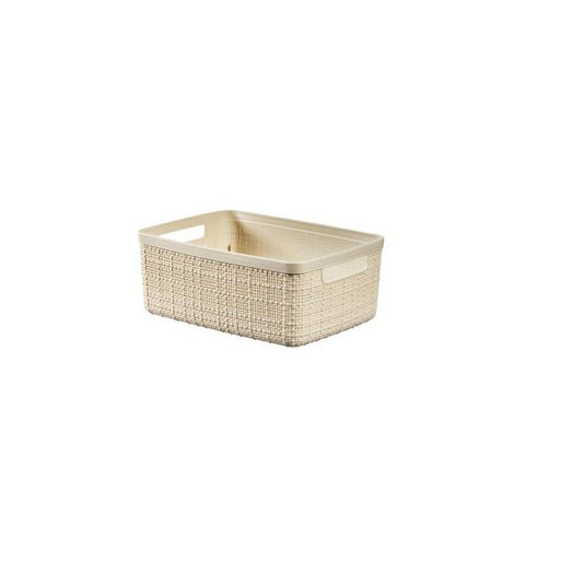 Curver Juliet- Cesta Rectangular Pequeña 5L, Almacenaje, Ordenación; 100% plástico Reciclado, Acabado Yute, 27x20x11 cm, Blanco