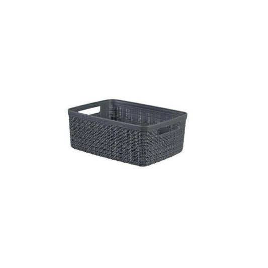 Curver Juliet- Cesta Rectangular Pequeña 5L, Almacenaje, Ordenación; 100% plástico Reciclado, Acabado Yute,27x20x11 cm, Gris Oscuro