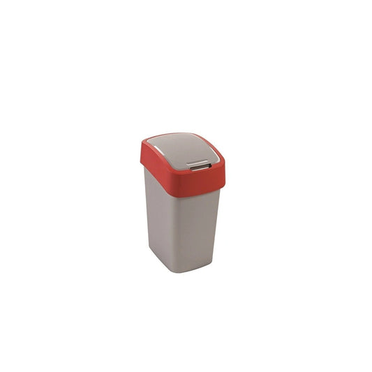 Curver - Papelera Pacific Flip Bin 25L. Cuadrada - Color Gris/Rojo