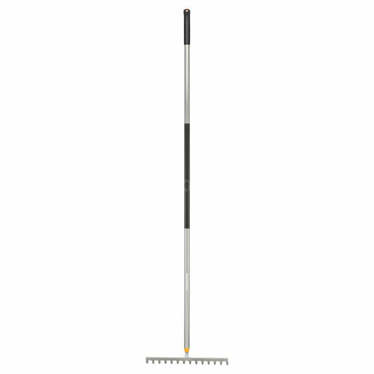 Fiskars Rastrillo con 14 Púas, Ergonómico, Longitud: 154 cm, Anchura: 30 cm, Púas de Acero al Boro Endurecido/Mango de Aluminio, Negro/Gris, 1077113