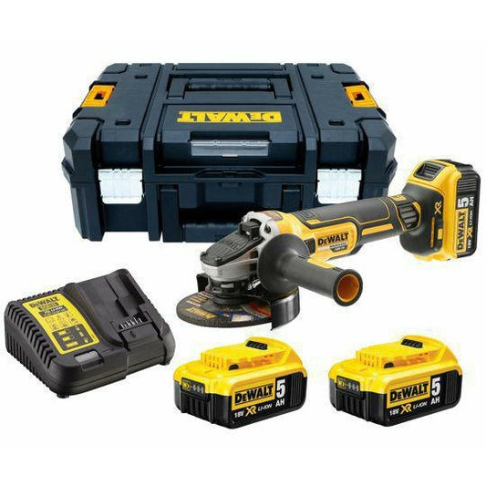 DeWalt DCG405P3-QW - Amoladora angular 125 mm 18 V brushless, 3 baterías de 5,0 Ah, cargador y TSTAK