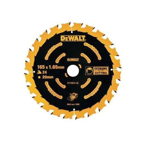 DEWALT DT10624-QZ - Hoja de sierra circular EXTREME 2nd Fix, 165 x 20mm, 24 dientes, Cortes decorativos en madera, Reduce las astillas, Dientes de carburo