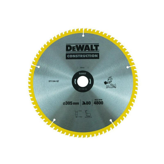 DEWALT DT1184-QZ Stationaer - Hoja de sierra circular para construcción (305 x 30 x 2,41, 80WZ, 7°)