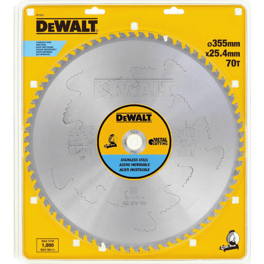 DEWALT DT1921-QZ - Hoja para sierra circular estacionaria 355x25.4mm 70D para Acero inoxidable MMJ +10º