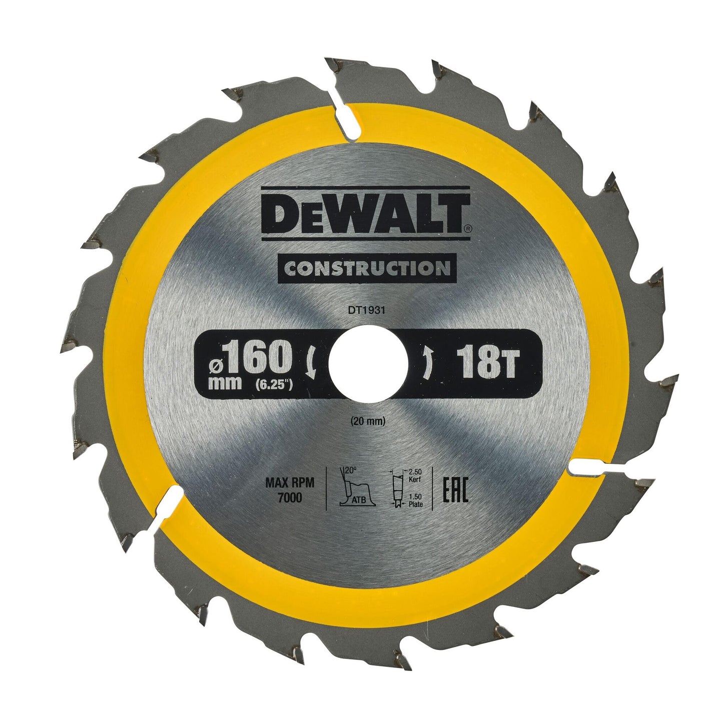 DeWalt DT1931-QZ - Hoja de sierra circular para madera 160 x 20 mm 18 dientes ATB +20°