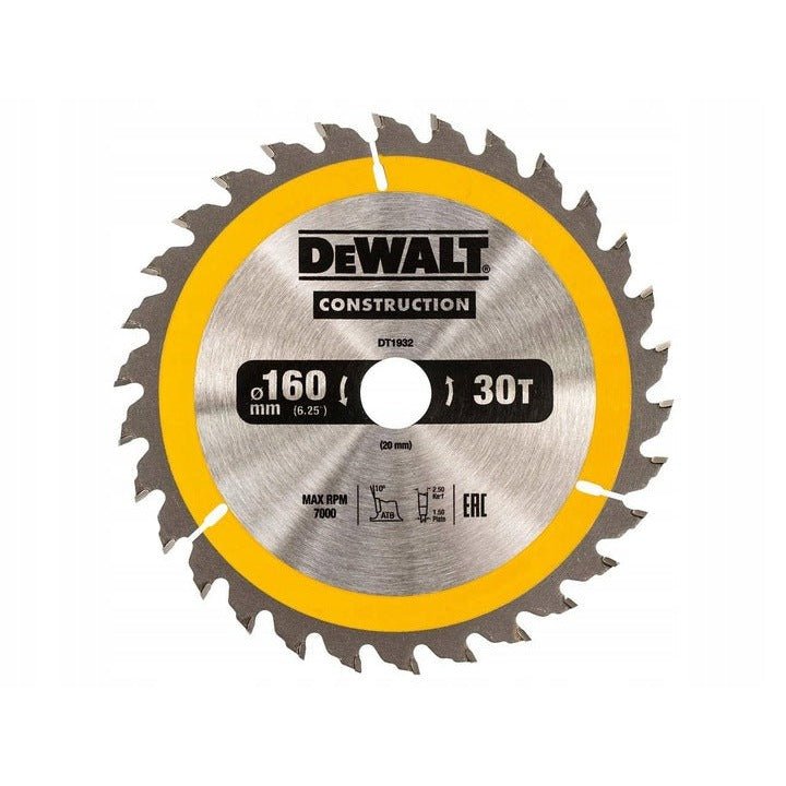 DeWalt DT1933-QZ-Hoja para Sierra Circular portátil para construcción 165x20mm 18D ATB +20º - Ferrotecnia
