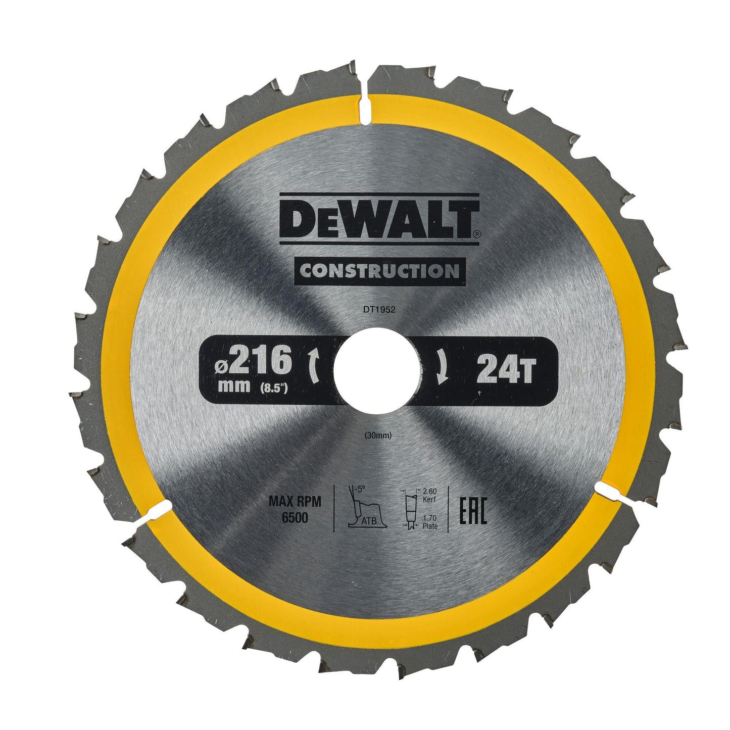 DeWalt DT1952-QZ - Hoja de sierra circular estacionaria 216 x 30 mm 24 dientes ATB -5°
