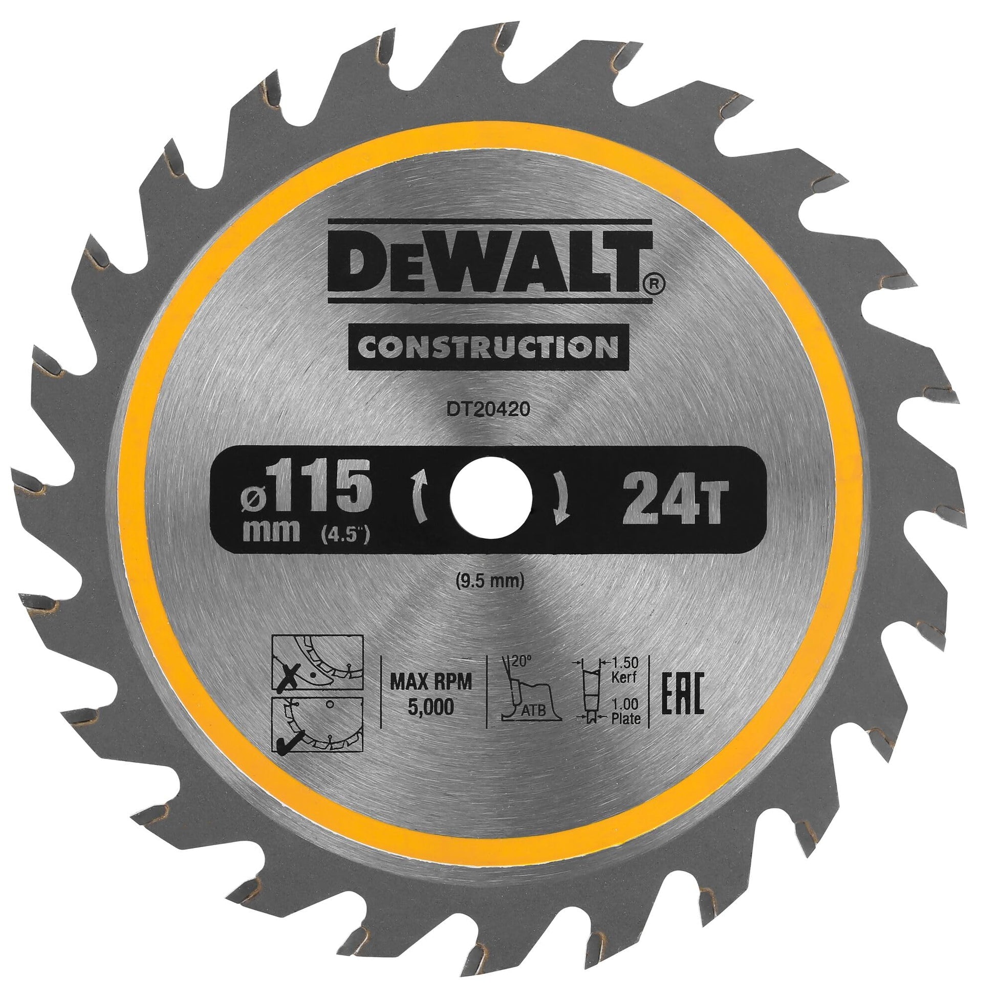 DeWalt DT20420-QZ - Hoja de sierra circular 115/9,5 mm 24 dientes para madera con clavos