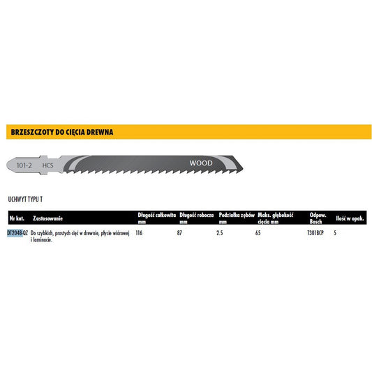 DeWalt DT2048-QZ - Hojas de sierra de calar HCS, 118 mm para corte limpio en madera