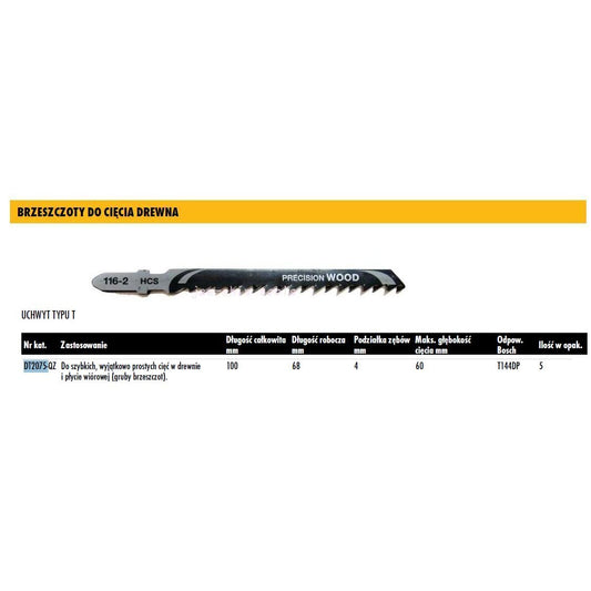 DeWalt DT2075-QZ - Hoja de sierra de calar HCS, longitud: 100 mm, paso de diente: 4 mm, para cortes mu y rectos rápidos en madera y aglomerado de hasta 60 mm de espesor (hoja extragruesa)