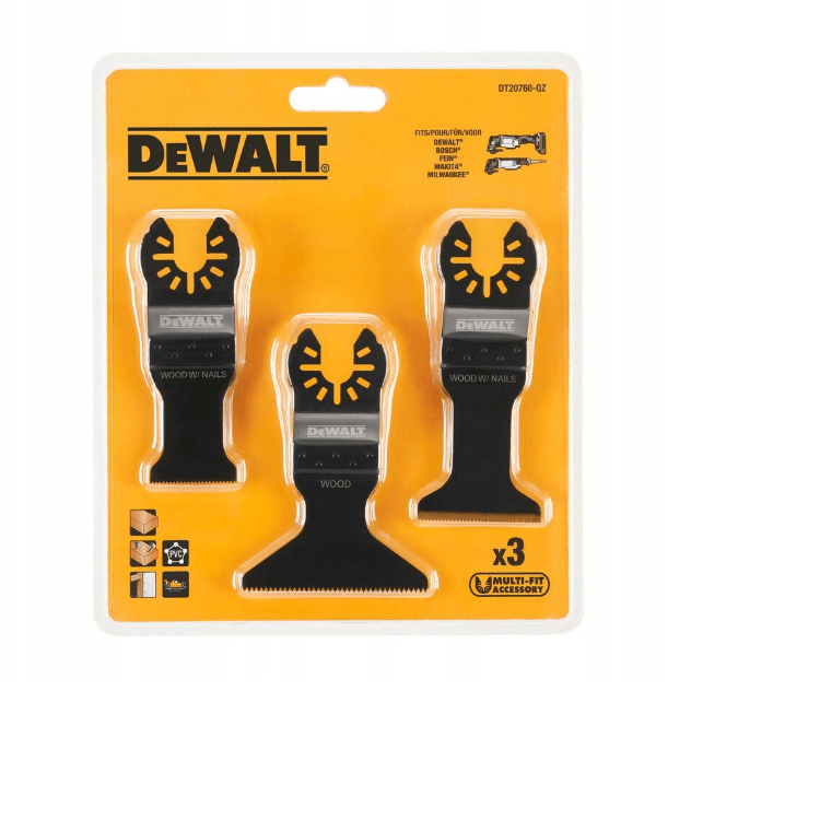 Dewalt DT20760 Juego de cuchillas oscilantes, 3 piezas, ideal para cortes rápidos en madera, plástico y placas de yeso