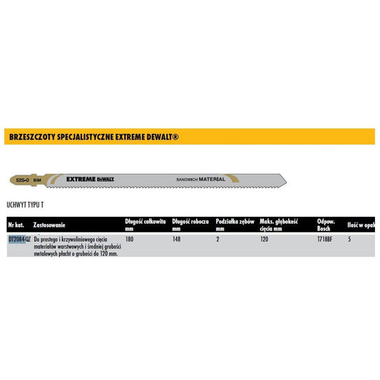 DeWalt DT2084-QZ - Hojas de sierra de calar Extreme, 180 mm para corte recto y curvo en planchas metálicas de hasta 120 mm - Ferrotecnia
