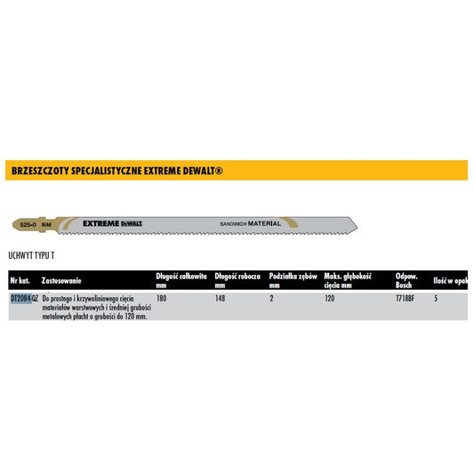 DeWalt DT2084-QZ - Hojas de sierra de calar Extreme, 180 mm para corte recto y curvo en planchas metálicas de hasta 120 mm