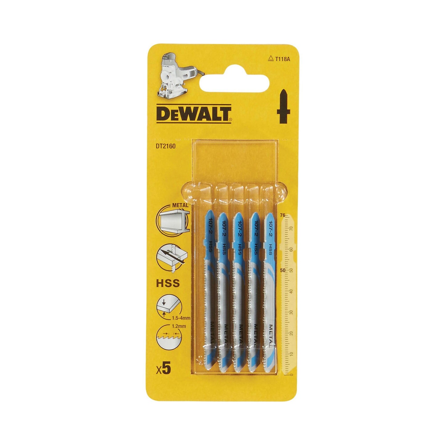 DeWalt DT2160-QZ - Hoja de sierra de calar HSS T118A 76 x 1,2 mm para metal, 5 uds