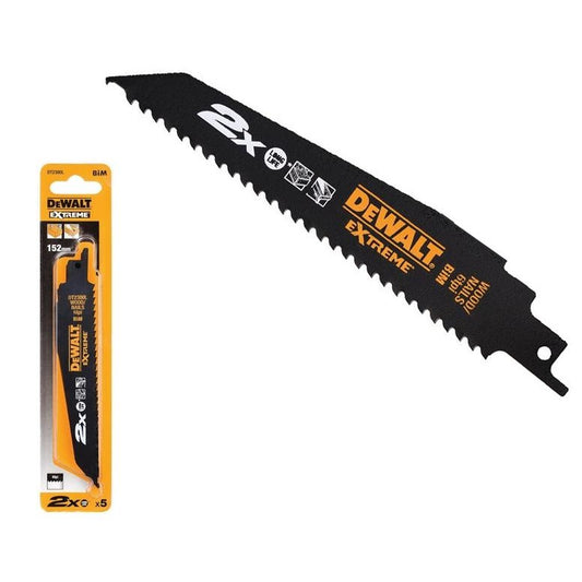 DeWalt DT2300L-QZ - Hoja de sierra sable bi-metal Extreme 2x de demolición, longitud: 152 mm, paso de diente: 0, 6 mm para madera y clavos