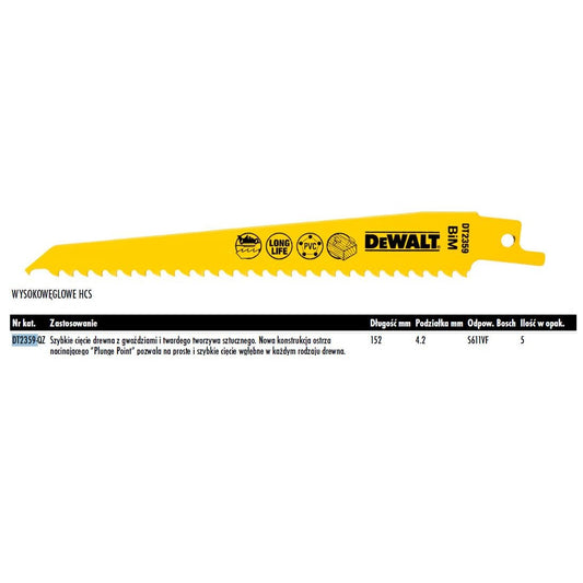 DeWalt DT2359-QZ - Hoja de sierra de sable para cortes rápidos en madera con clavos y plásticos duros