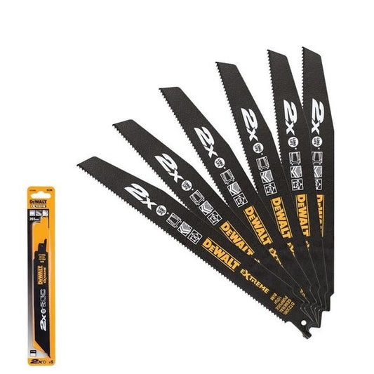 DEWALT DT2408L-QZ- Pack de 5 Hojas de Sierra Sable bi Extreme 2X, Longitud: 203mm, Paso de diente: 1.8 -1.4mm, Uso en metal